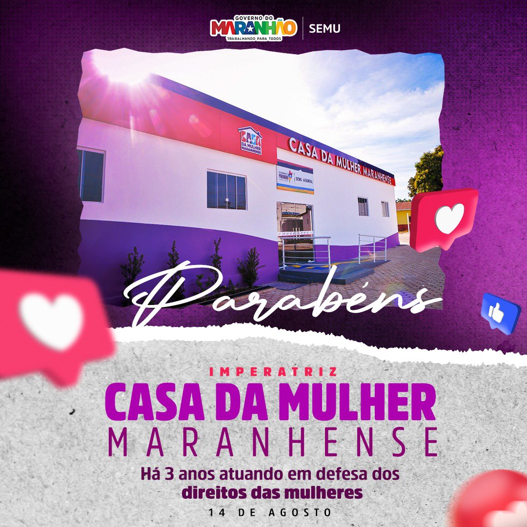 🎉🎂 Parabéns, Casa da Mulher Maranhense de Imperatriz! 🎉🎂

Hoje é dia de comemorar o aniversário de três anos deste importante espaço de defesa e proteção dos direitos das mulheres! 💪❤️

#AniversárioDaCasaDaMulherMaranhense #ApoioÀsMulheres #AgostoLilás
