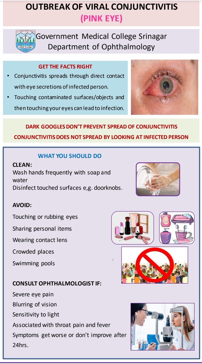 Get your facts right! Department of Ophthalmology, GMC Srinagar issues advice about viral conjunctivitis or Eye Flu as it is commonly known.....