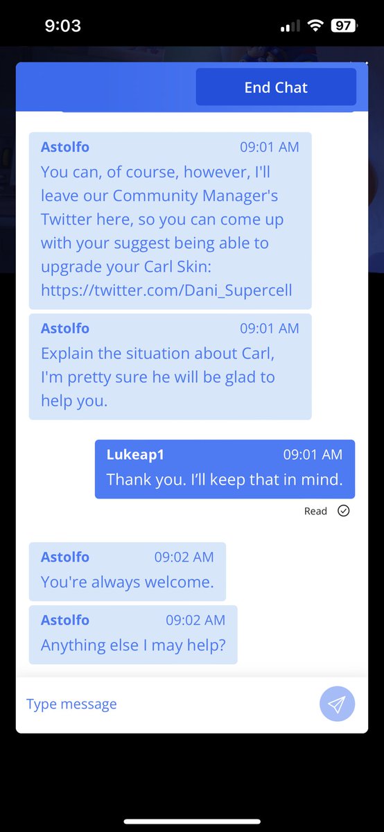 Lukeap11's tweet photo. End of chat log &amp; proof that Star point skins are in my catalog despite being “event exclusive”. I apologize if its a long thread, but I hope it helps you get a complete picture on what I know so far. If you know anything more than I do, please let me know. I would appreciate it! https://t.co/Tpgl3G5PE1