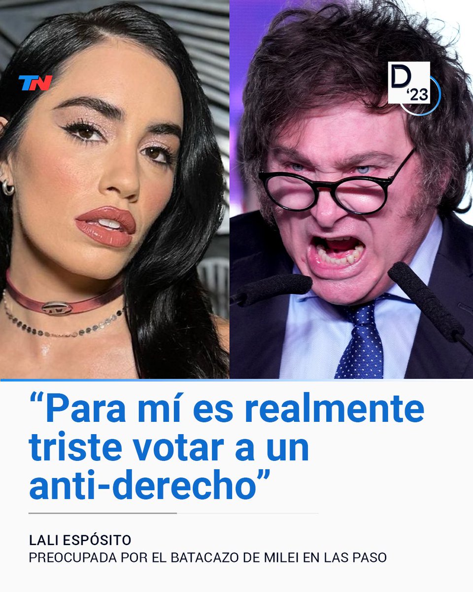 todonoticias's tweet photo. "Soy una ciudadana indignada": Lali Espósito volvió a mostrarse muy preocupada por el batacazo de Milei en las PASO
https://t.co/F7OJt86c2u https://t.co/kWS90Jg3gb