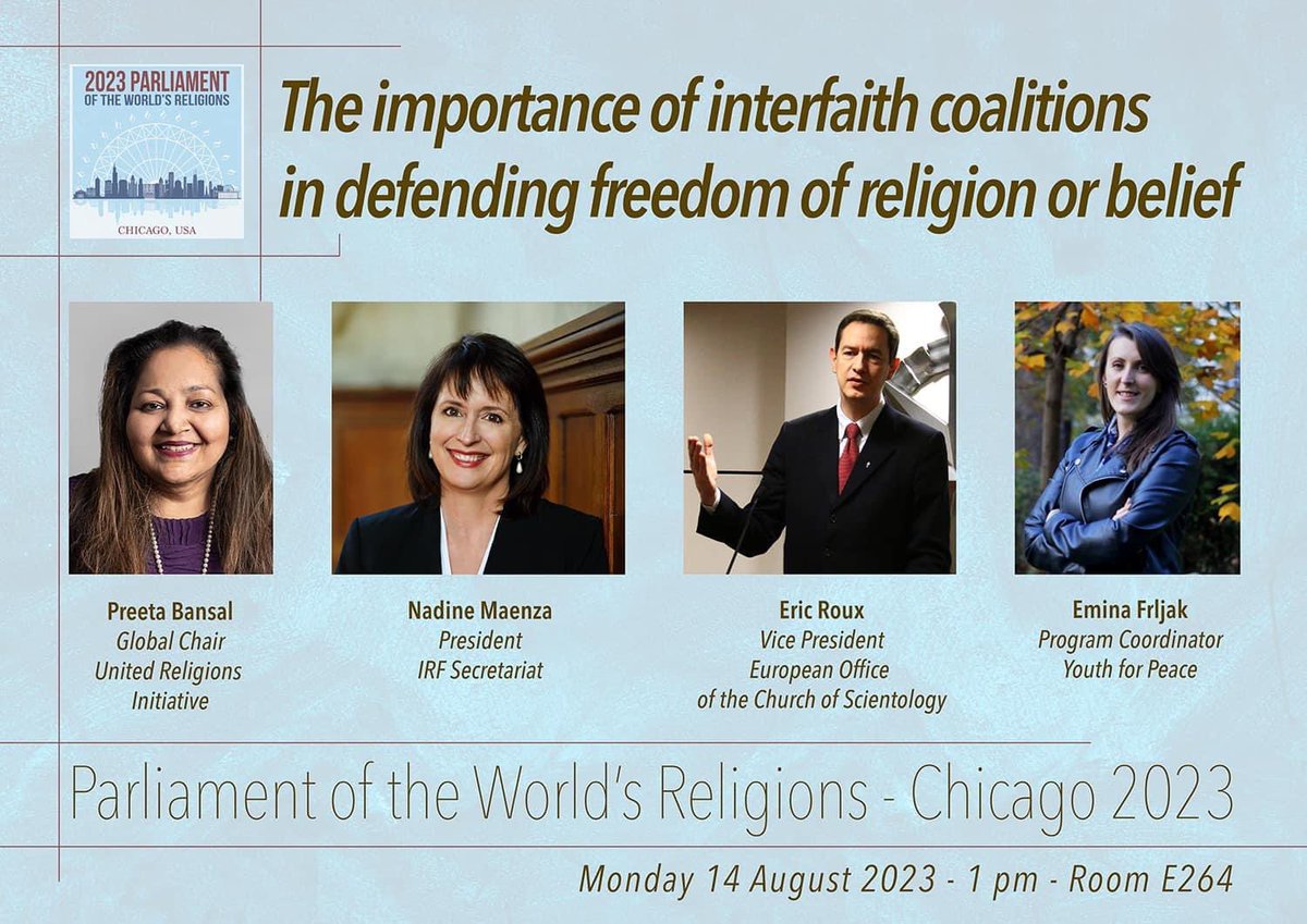 Nadine Maenza (@nadinemaenza) on Twitter photo At <a href="/InterfaithWorld/">The Parliament of the World's Religions</a> in #Chicago today? Join me for 2 special events:
1pm - The Importance of Interfaith Coalitions in Defending Freedom of Religion or Belief #FoRB
5:30pm - Defending Women’s Rights in the Contemporary World – A Faith Perspective At <a href="/InterfaithWorld/">The Parliament of the World's Religions</a> in #Chicago today? Join me for 2 special events:
1pm - The Importance of Interfaith Coalitions in Defending Freedom of Religion or Belief #FoRB
5:30pm - Defending Women’s Rights in the Contemporary World – A Faith Perspective