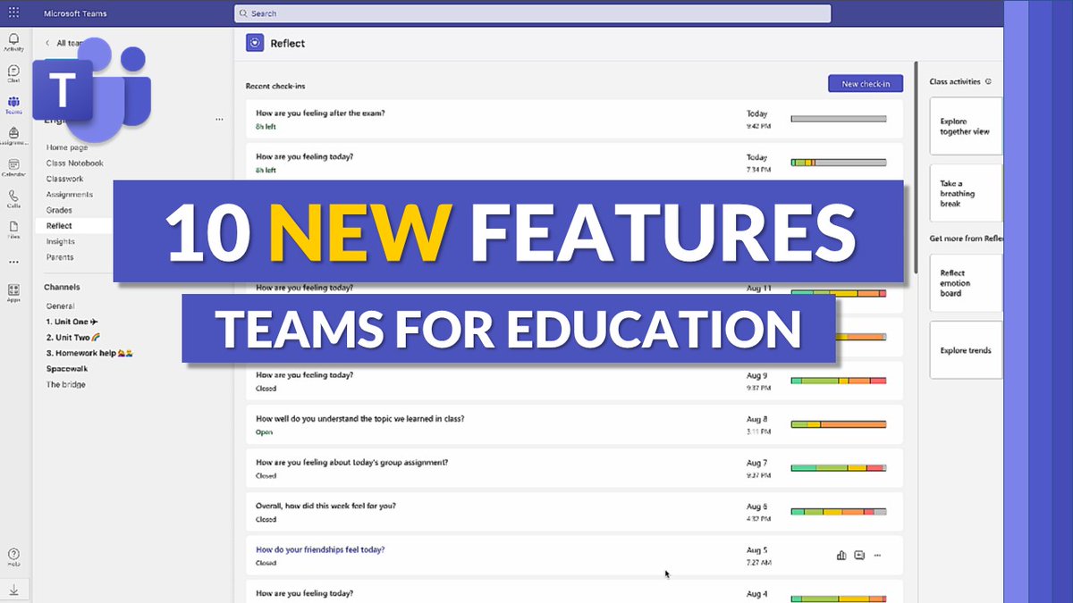 A tutorial video showing the top 10 new features in #MicrosoftTeams for EDU 📽️ Includes: 🚀 Learning Accelerators button ⚡ Quick Actions in Assignments list 📚 Classwork ✅ Reflect checkin updates ➕ More YouTube 📺 youtu.be/hdjFloTDAGU #edtech #MIEExpert #MicrosoftEDU