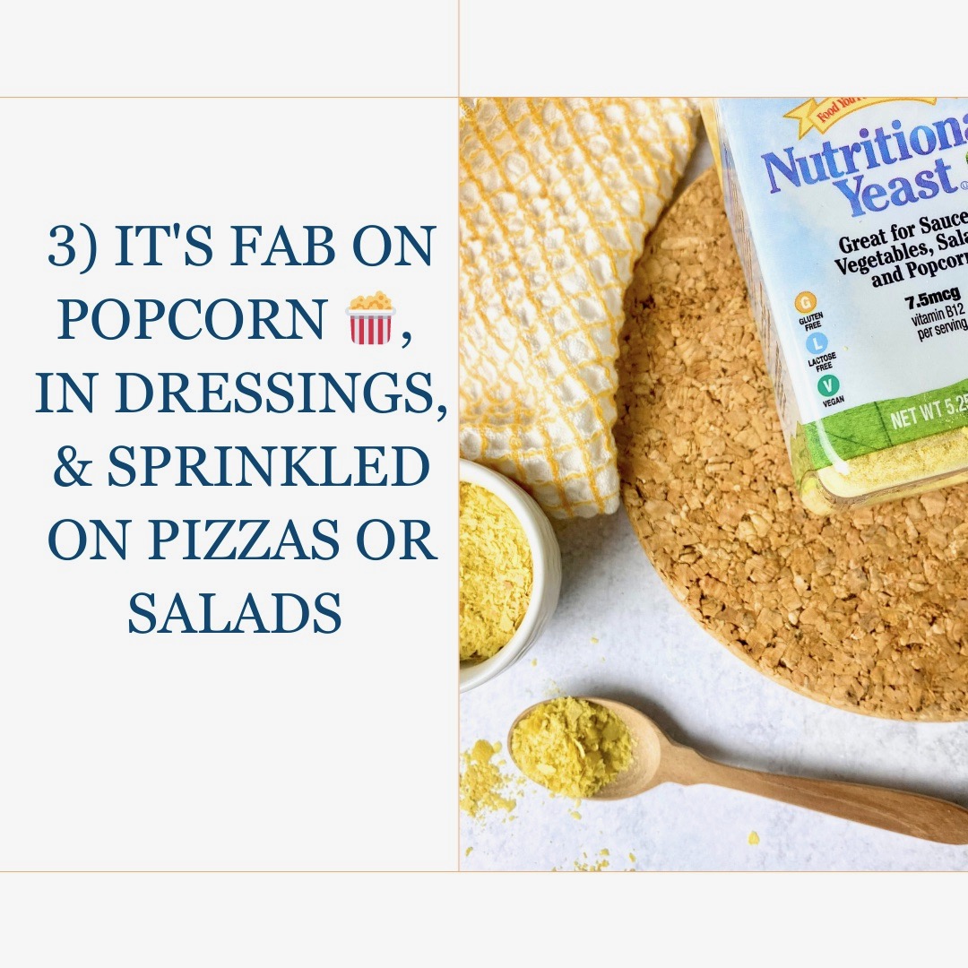 ⭐️ Did you know nutritional yeast is a superstar plant-based ingredient? 

💕 Here are four reasons I love to keep nutritional yeast in my pantry and you might like to give it a try too! 

👩🏻‍🍳 Check out one of my favorite recipes I make using nutritional yeast...Cashew Parmesan!
