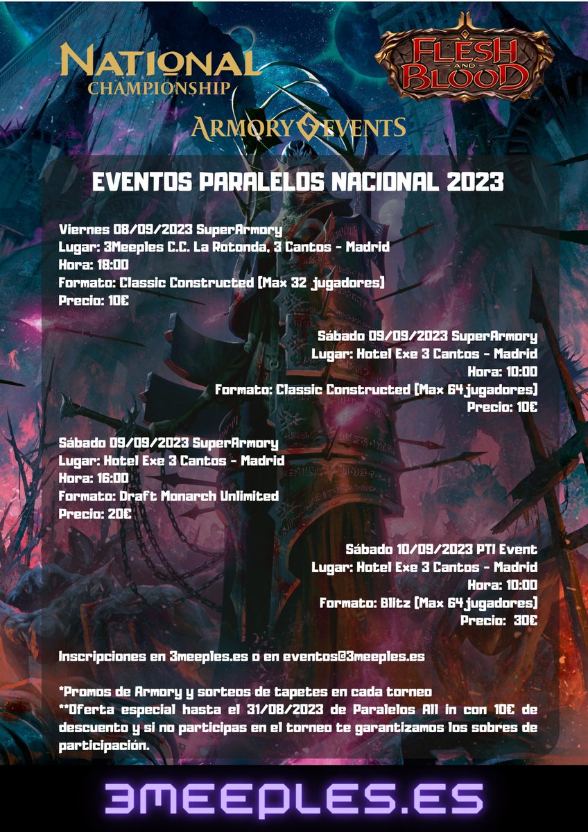 3meeples's tweet photo. El Campeonato Nacional de Flesh and Blood se celebra en Tres Cantos. Lo acompañaremos de eventos paralelos donde se den cita todo tipo de formatos. Saca tu entrada, ya sea para todos los eventos o para el domingo. https://t.co/NqpbtgqmRL https://t.co/3EHyz1Wq03
#trescantos #fab https://t.co/x7MGF6z2H6