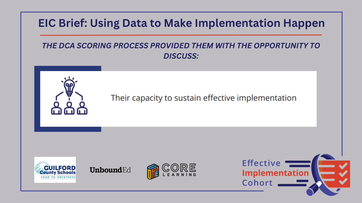 What is your organization's capacity to sustain #implementation? You can learn more about one agency's journey using the District Capacity Assessment to improve its infrastructure. BRIEF: eic.fpg.unc.edu/wp-content/upl… @unboundedu @COREInc @GCSchoolsNC #Mathematics #Capacity