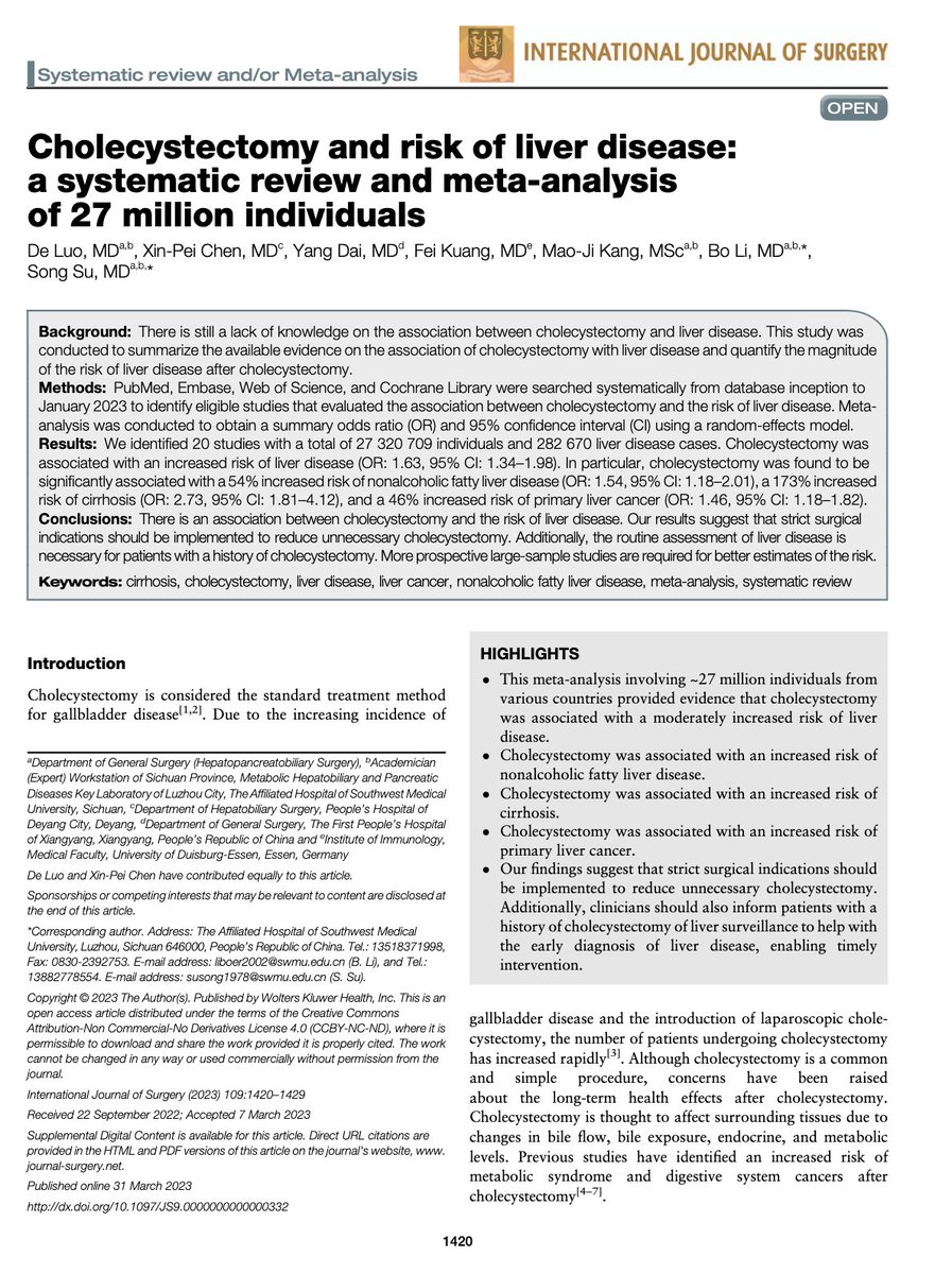 rabataller's tweet photo. This study including 27 million people shows increased risk of developing liver disease in people undergoing CHOLECYSTECTOMY.

Strict indications should be imlemented to reduce unnecessary cholecystectomy. 

#livertwitter #medtwitter https://t.co/5Y8OVxVpHp https://t.co/onqMSizTbQ