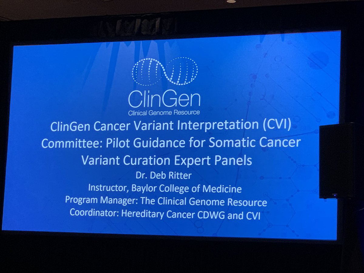 Ritter: <a href="/ClinGenResource/">ClinGen</a> CVI committee recommends using <a href="/CIViCdb/">CIViCdb</a> to curate, use >35 variants, and <a href="/AMPath/">Association for Molecular Pathology</a> <a href="/ASCO/">ASCO</a> <a href="/Pathologists/">CAPathologists</a> assertion types for somatic variant curation groups #CGCAnnual2023