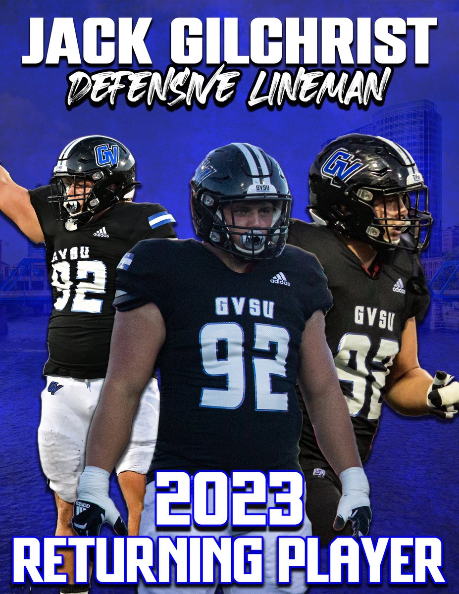 gvsufootball's tweet photo. A beast on the interior of one of the top defensive lines in the country. Gilchrist is a leader on and off the field, a  great teammate and an ANCHOR in the middle. #AnchorUp https://t.co/7dI1mFExkj
