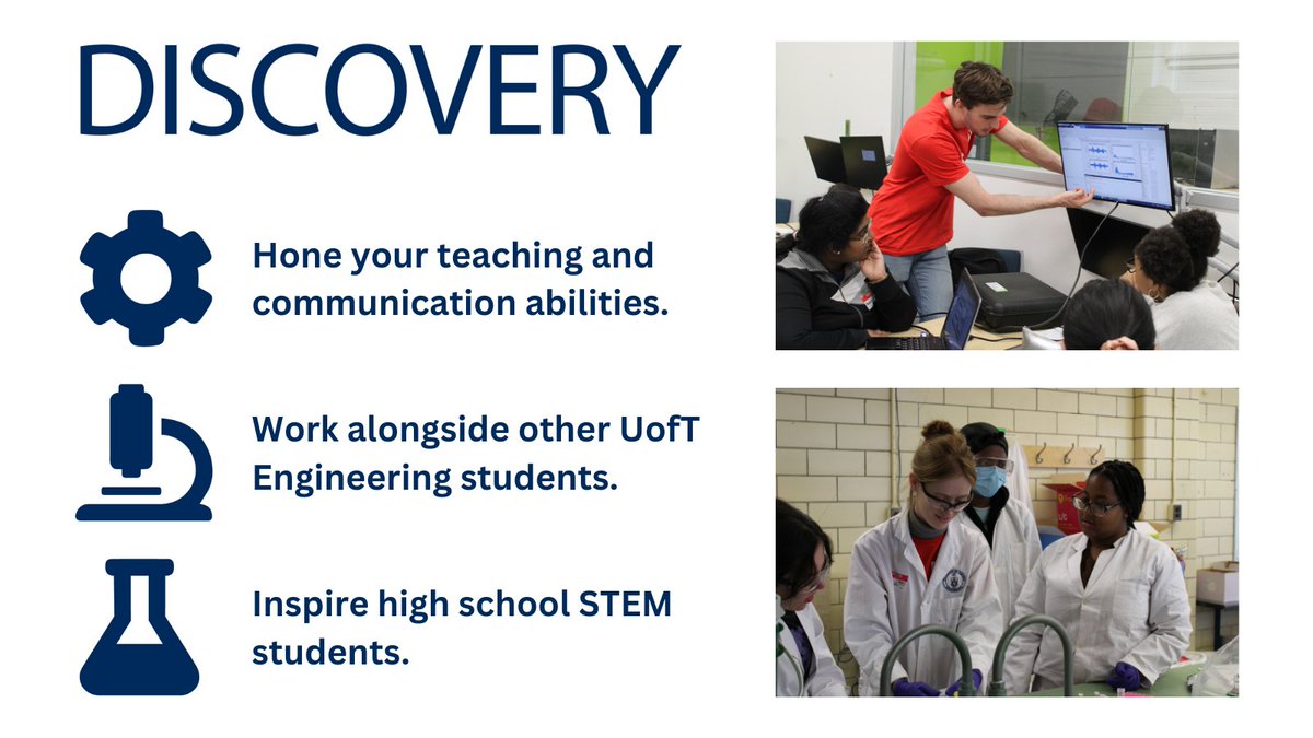 Discovery is looking for a Biology lead with wet lab experience for the upcoming fall term. If you're an interested Engineering graduate student, email us at discovery@utoronto.ca