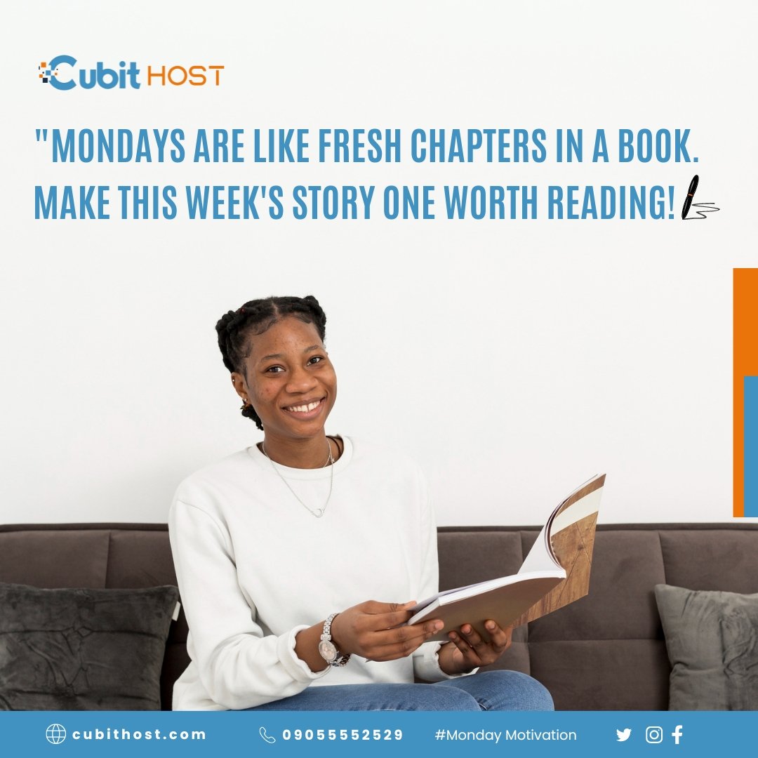 Cubithosting's tweet photo. Happy Monday! 😍

Do well to write an inspiring and unforgettable chapter this week. The world is waiting for your story! 💞✨

 #mondaymotivation  #webhosting #webhostingcompany #cubithost #cubithosting #explorepage #LCDLF https://t.co/wOPFEiu4GO