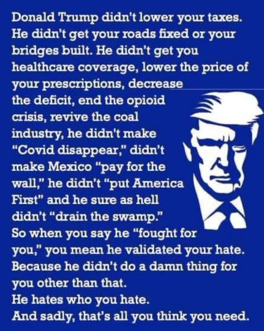 @The_Trump_Train If we put traitor trump back in the white house, he would continue to try to destroy our country with his corruption and incompetence. Luckily, he will be in prison. In any event, he lost the popular vote twice, 2020 by a landslide before his treason and corruption were exposed.