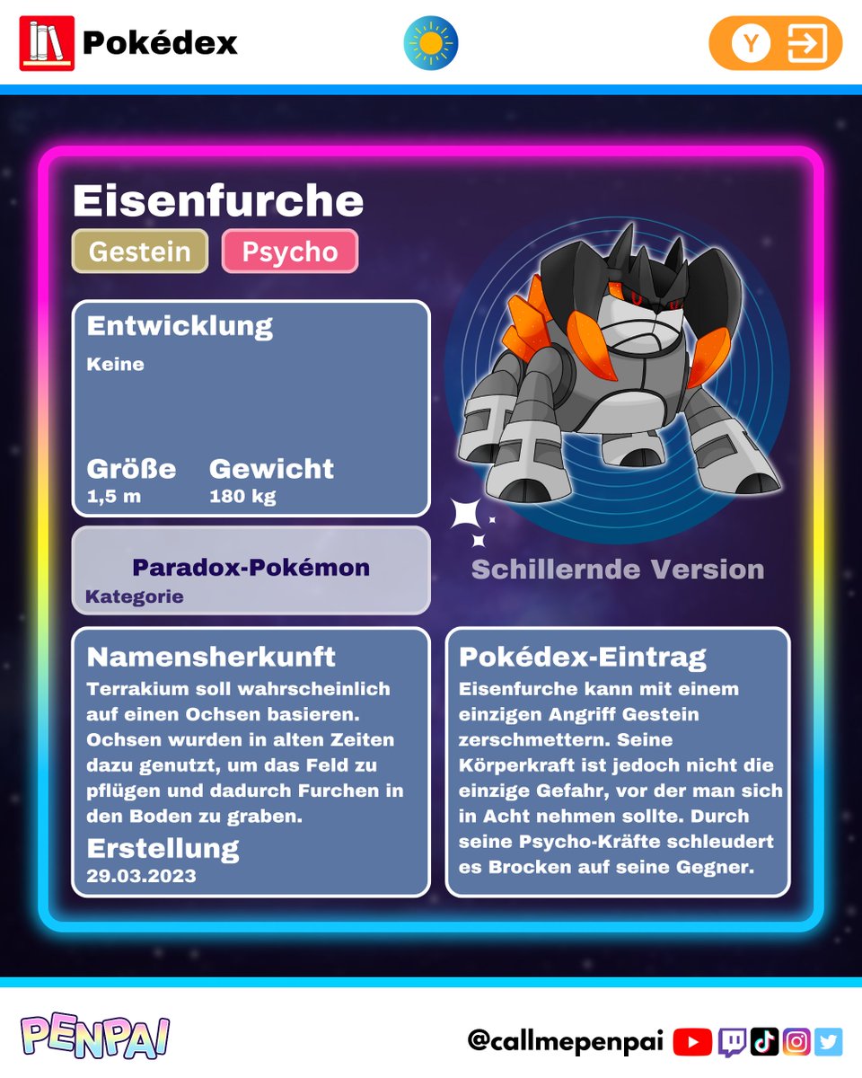 CallMePenpai's tweet photo. Hier kommt Paradox Terrakium! Es ist tatsächlich mein liebstes Design unter meinen Fakemon für die Legis.
#pokemon #fakemon #terrakium #viridium #kobalium #eisenblatt #eisenhaupt #paradoxpokemon https://t.co/q9VSMxCFHF