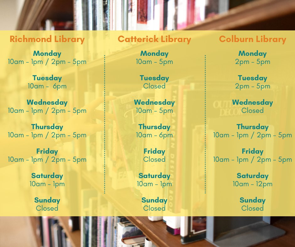 craccl_nyorks's tweet photo. Good morning everyone!👋

What do you have planned for the week? Why not pop into one of our libraries and have a browse, chat with our volunteers, and find out more about what's going on?📚

If you need a reminder of our opening hours, just take a look below 👇 https://t.co/gt90DUqJ20