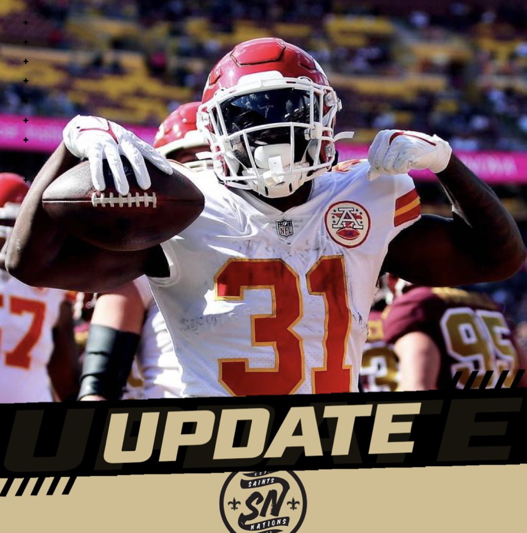 Former #Chiefs RB Darrel Williams is working out for the #Saints today, per <a href="/Schultz_Report/">Jordan Schultz</a>.