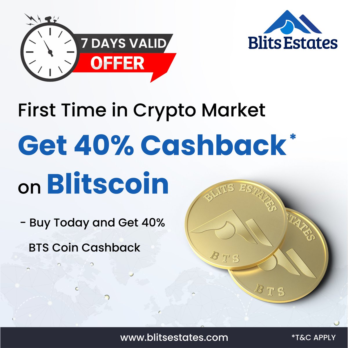 BlitsEstates's tweet photo. First time in crypto market get 40% cashback on blits coin (BTS) π
#cryptocurrency #blitscoin #blockchain #cashback #limitedtimeoffer #newtocrypto https://t.co/cNACtojD6W