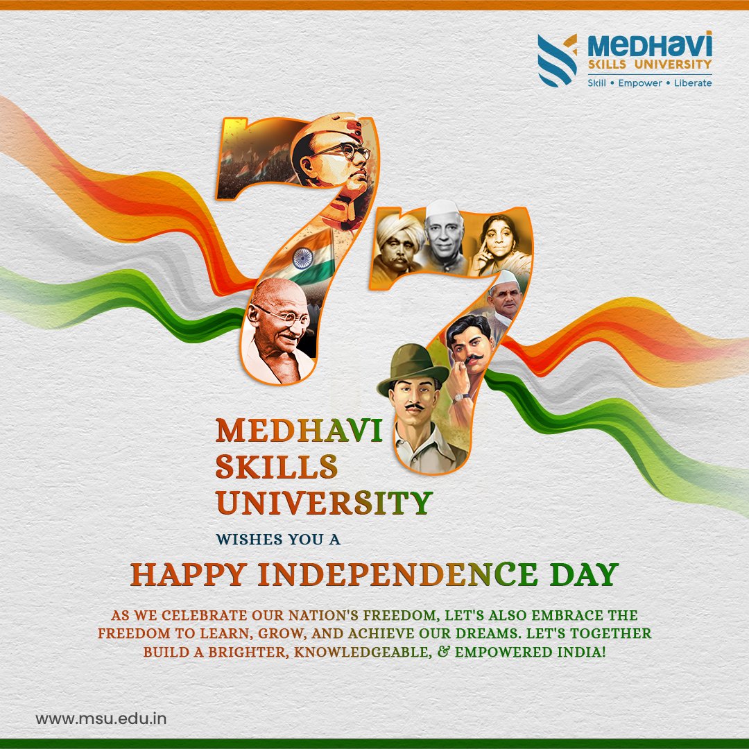 medhaviskills's tweet photo. Let's celebrate the spirit of freedom and continue working together to build a brighter future for our nation. Jai Hind!
#IndiaAt77 #IndependenceDay2023 #ProudToBeIndian #Freedom77 #UnityInDiversity #JaiHind #NationFirst #ProgressAndProsperity https://t.co/Sa4ZEPTyQd