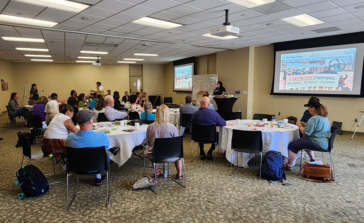 FamilyFarmCo's tweet photo. NFFC members and staff were honored to host @PlainsAction founder/ED @cnobiss in #DesMoines at our 2023 summer meeting presenting on their campaigns to end Big Ag and #decommodify food and land. https://t.co/nWygqijuJ5