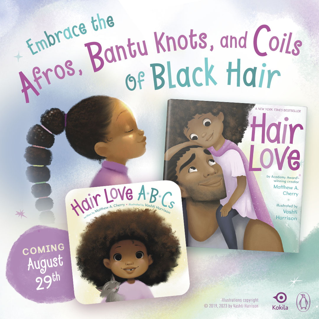 A is for Afro, N is for Natural, and W is for Waves. Letter by letter, follow Zuri and her father in their joy-filled journey through the kinks and curls of Black hair. HAIR LOVE ABCS by @MatthewACherry and @VashtiHarrison hits shelves 8/29! ➡️ bit.ly/HairLoveABCs