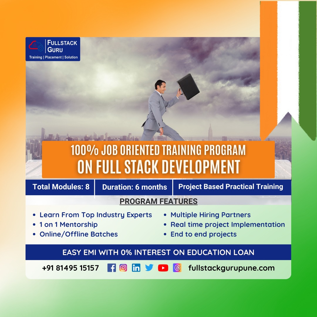 Join our Full Stack Development course
📞 8149515157
fullstackgurupune.com

#independenceday #independence #independencedayindia #happyindependenceday #happyindependenceday🇮🇳 #india #iloveindia #indian #jobindia #fullstackguru #fresherjobs #java #dotnet #javascript #career #bca