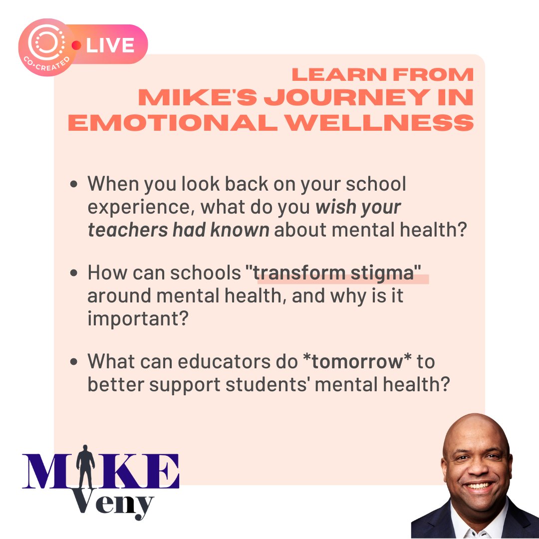 💬 When you look back on your school experience, what do you wish your teachers had known about mental health?

💬 How can schools "transform stigma" around mental health, and why is it important?

Tune in on Wednesday at 12 pm ET to get the answers LIVE from <a href="/mikeveny/">Mike Veny</a>!