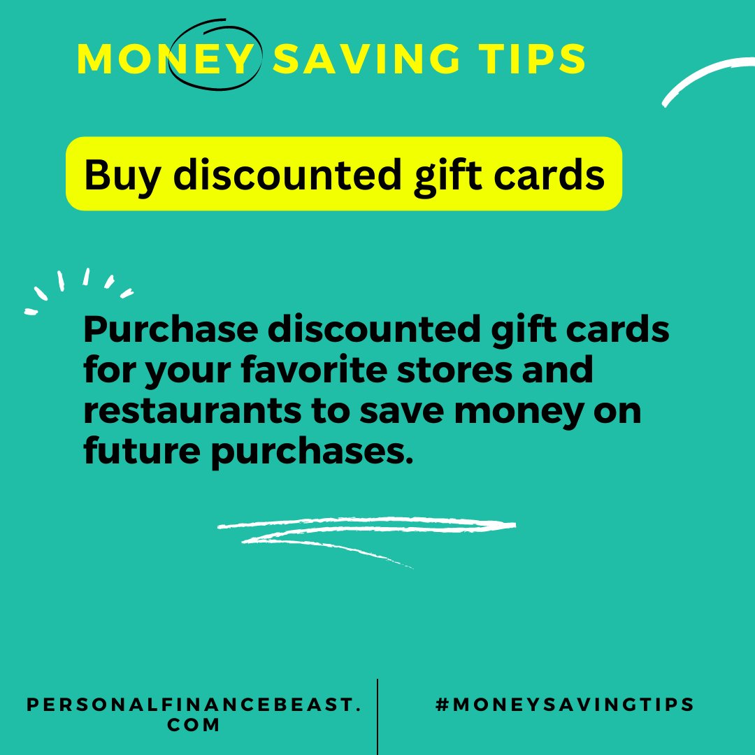 Buy discounted gift cards: Purchase discounted gift cards for your favourite stores and restaurants to save money on future purchases. #DiscountedGiftCards #GiftCardDeals #SavingsOpportunity #MoneySavingTips
