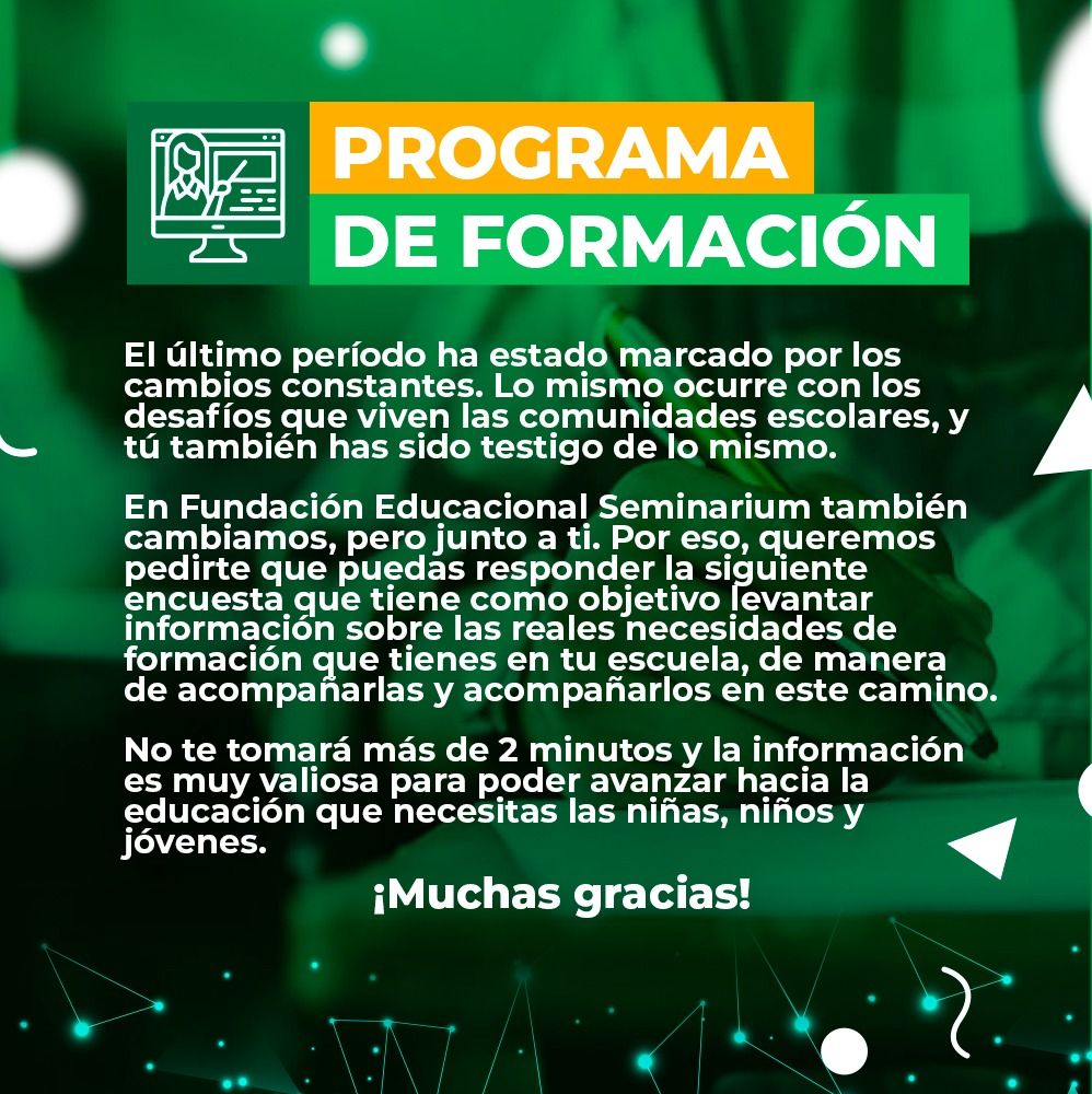 📢 ¡Contesta la siguiente encuesta y participa por 2 becas online al #XCongresoEducación!

Son tiempos cambiantes y los desafíos que viven las #escuelas también. Por eso, necesitamos tu ayuda para adecuar nuestra propuesta de formaciones.

Link: 👉 lnkd.in/egYxzQzJ
