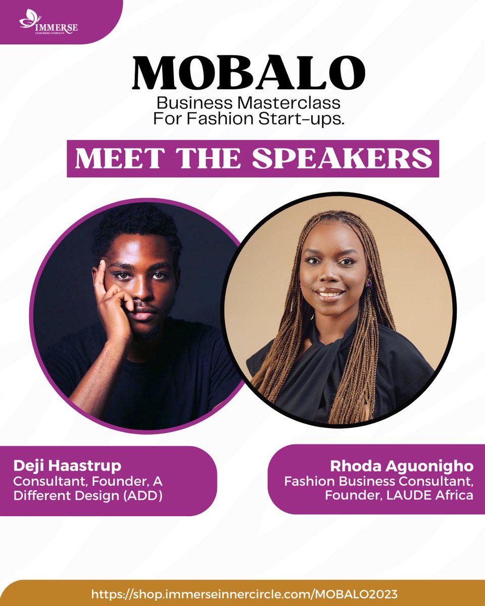 IMMERSECC's tweet photo. Meet the speakers for the Fashion Business Masterclass.

Rhoda Aguonigho and Deji Haastrup✨ https://t.co/Ta86UodWJK