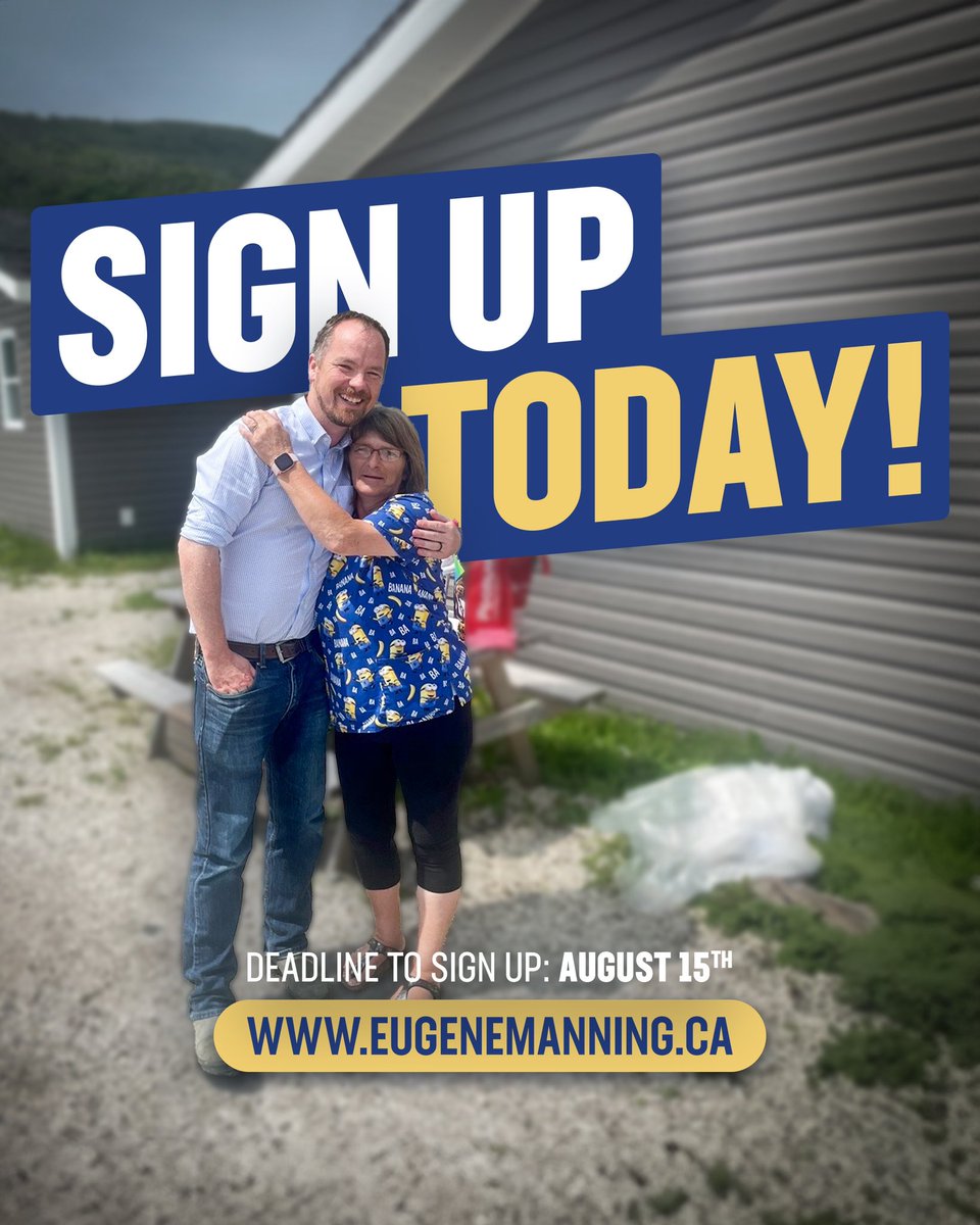 eugenemanning's tweet photo. ⏰ Time is running out to SIGN UP by August 15th so you can vote in the PC Party Leadership race.

Let us know we can count on your support by signing up today at https://t.co/XrPQIevXyd

#TimeToLeadNL #nlpoli https://t.co/IWISxqk0Xs