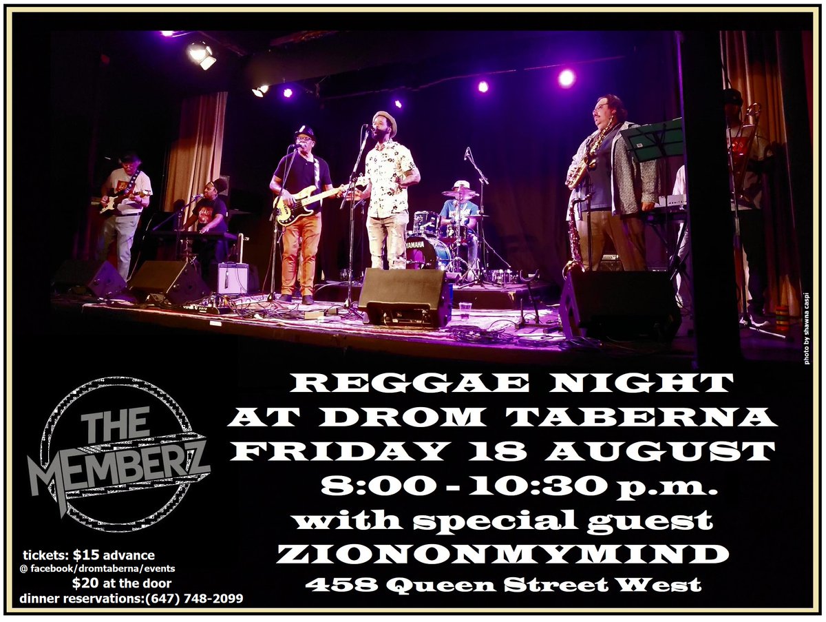 THE MEMBERZ play this FRIDAY AT 7:30 PM – 10:30 PM
Reggae Night ft. The Memberz with special guest ZIONONMYMIND
Drom Taberna EVENT Tickets here facebook.com/events/1817426…