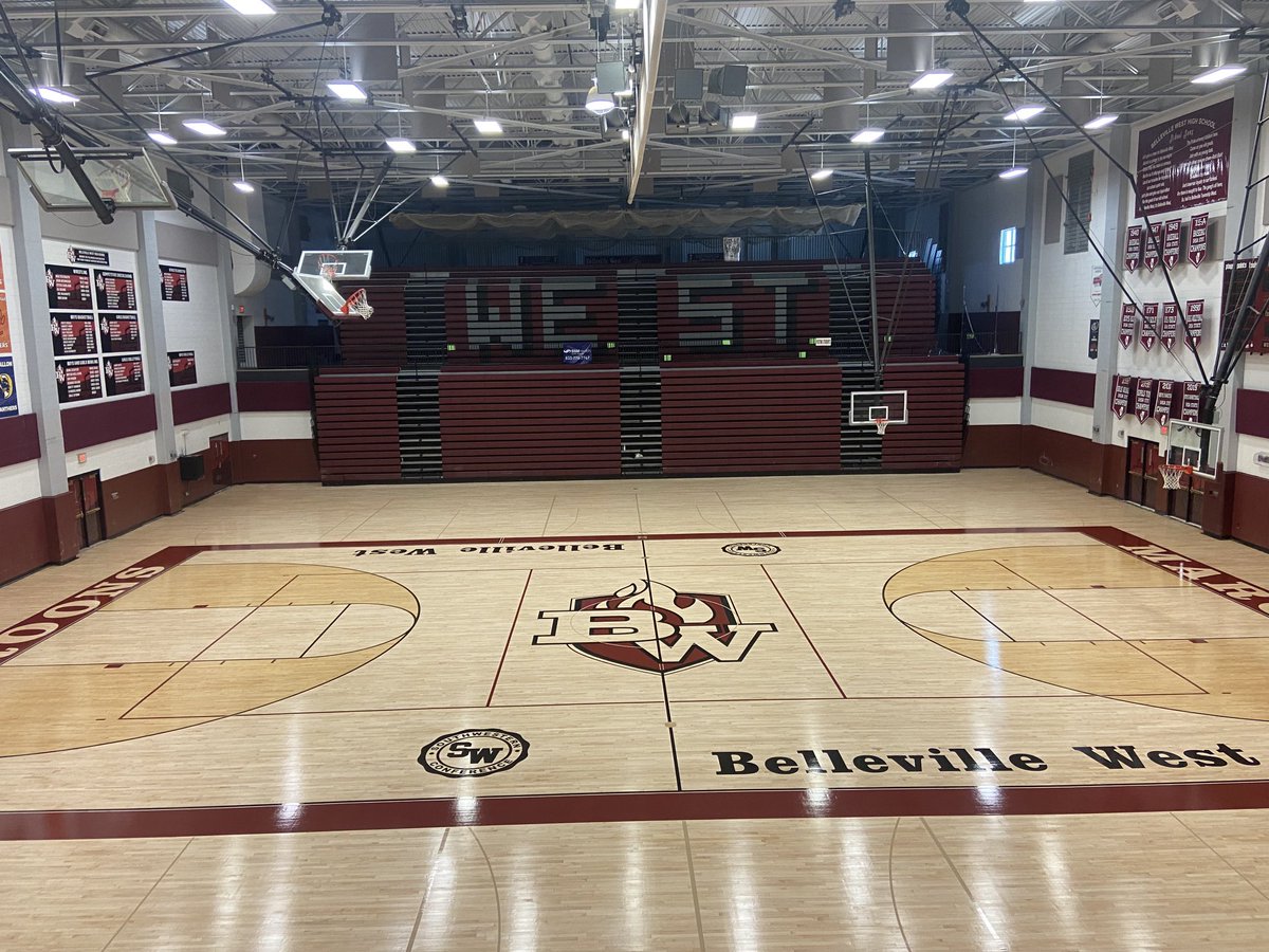 BWestAthletics's tweet photo. Start of the new school year and new things happening at Belleville West. Love the look of our new freshly painted gym floor. We appreciate all the work ⁦@BTHS201⁩ does to keep our facilities updated. https://t.co/NnqX46ab2l