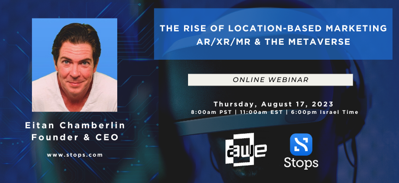 stopscom's tweet image. Join us for an eye-opening webinar on "The rise of Location-Based Marketing, AR/XR/MR, and the Metaverse" hosted by the best platform for the XR community AWE LIVE!

Date: Thursday, August 17, 2023
Time: 8:00 AM PT / 6:00 PM Israel Time
Link: awe.live/session/211177