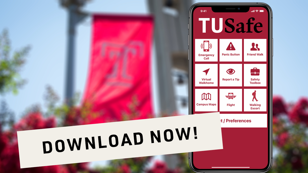 TUSafe is Temple University’s new one-touch personal safety app. It will officially replace RAVE Temple Guardian and is now available to all students, faculty and staff members at Temple’s U.S. campuses. 

Download the TUSafe app: brnw.ch/21wBDcd