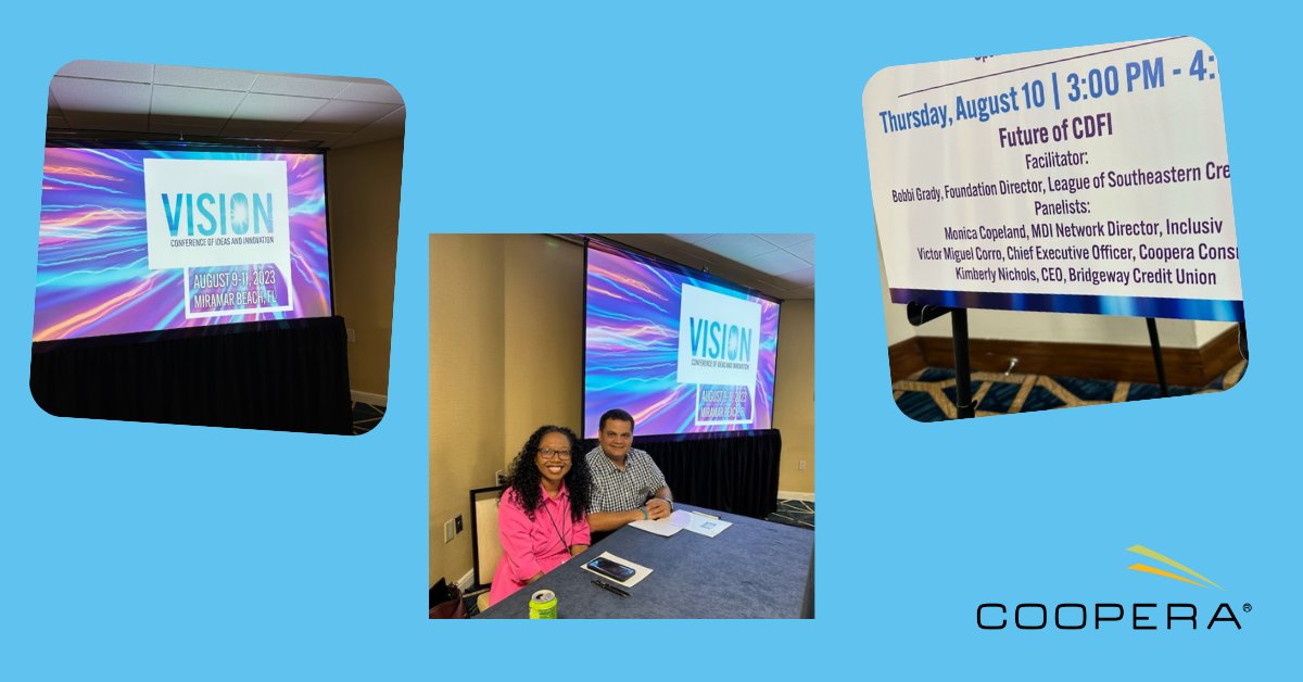 _Coopera's tweet image. Many thanks to the @LeagueofSECUs for a very engaging #VISIONConference last week in Florida. Coopera CEO, Victor Corro, was honored to discuss the future of CDFI's alongside #CU leaders Monica Copeland | @InclusivCDCUs and Kimberly Nichols | @bridgewaycu 

#CUDEI #CDFI