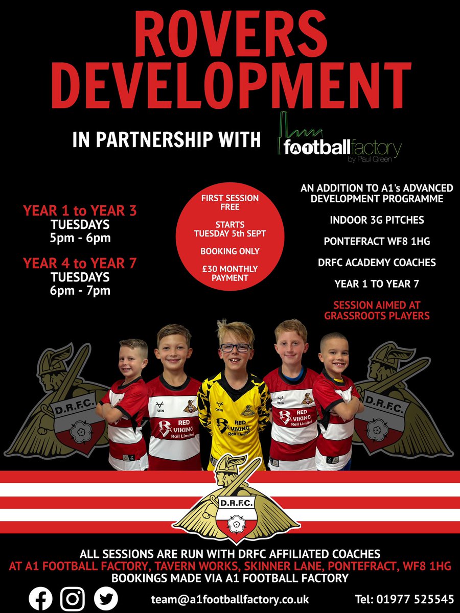 Doncaster Rovers Academy (@drfc_academy) on Twitter photo 📆 Want to train with #DRFC coaches at <a href="/A1FballFactory/">A1 Football Factory</a>?
Find out how you can below!
#MadeInDoncaster 📆 Want to train with #DRFC coaches at <a href="/A1FballFactory/">A1 Football Factory</a>?
Find out how you can below!
#MadeInDoncaster