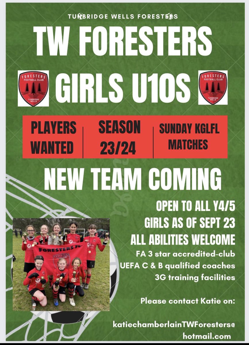 With the Lionesses doing bits in the World Cup it’s a great time to remind people that <a href="/twforesters/">TW Foresters FC</a> have started a new <a href="/TWFFCgirls/">TWForesters Girls ⚽️</a> u10 side! If you know any girls in Y4/5 interested in starting football please get in touch! #HerGameToo #JuniorFozzies
