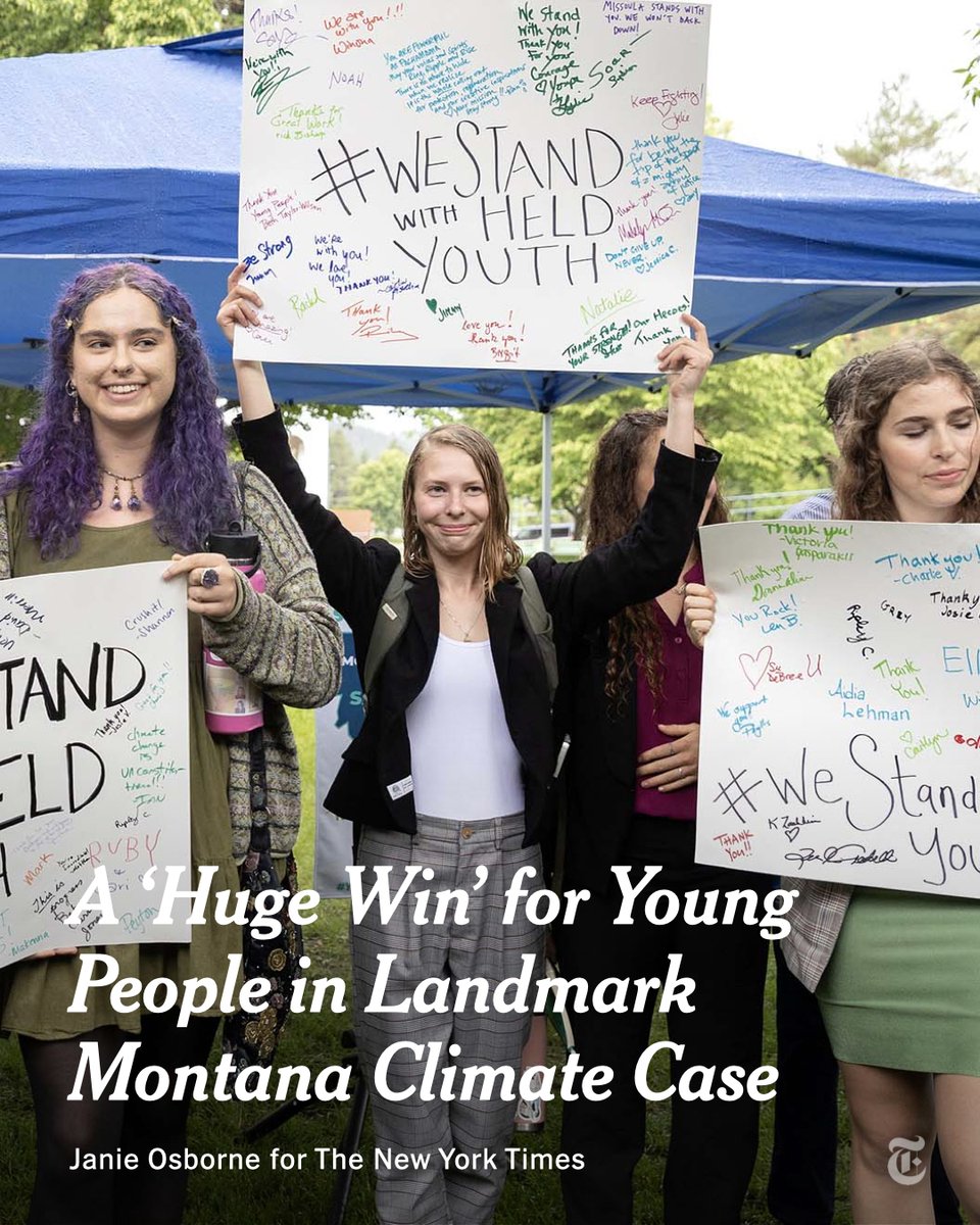 In a first-of-its-kind case, a judge ruled that young people in Montana have a constitutional right to a healthful environment. “This is a huge win for Montana, for youth, for democracy and for our climate,” said the head of a group that brought the case. nyti.ms/45d8hGf