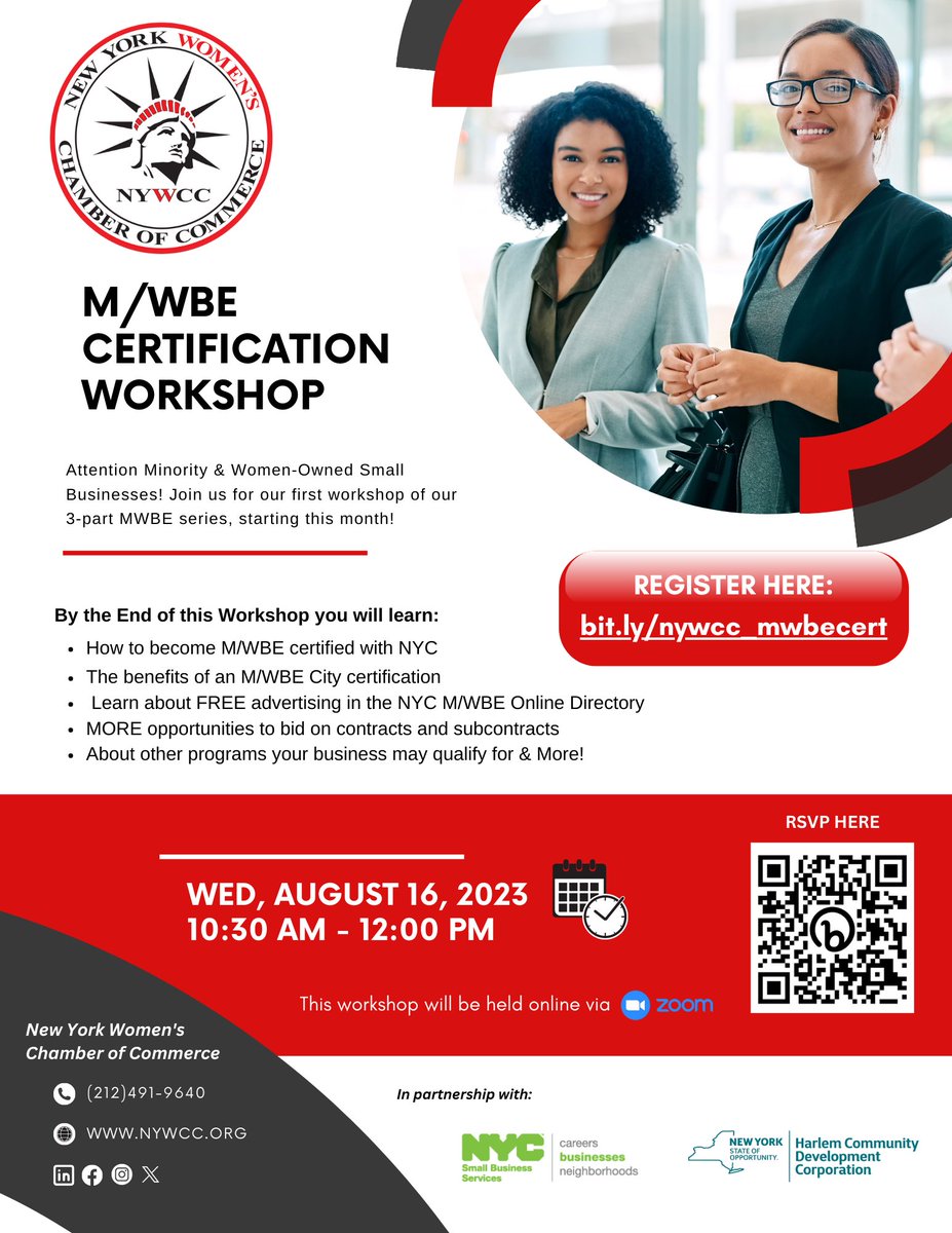NYWomensChamber's tweet photo. Attention to all minority and women-owned small businesses! We've got some exciting news for you. Our FIRST workshop of the 3-part MWBE series is kicking off this month, and you definitely don't want to miss it!  

RSVP: https://t.co/6LQAfejHJF https://t.co/6qRNrvldet