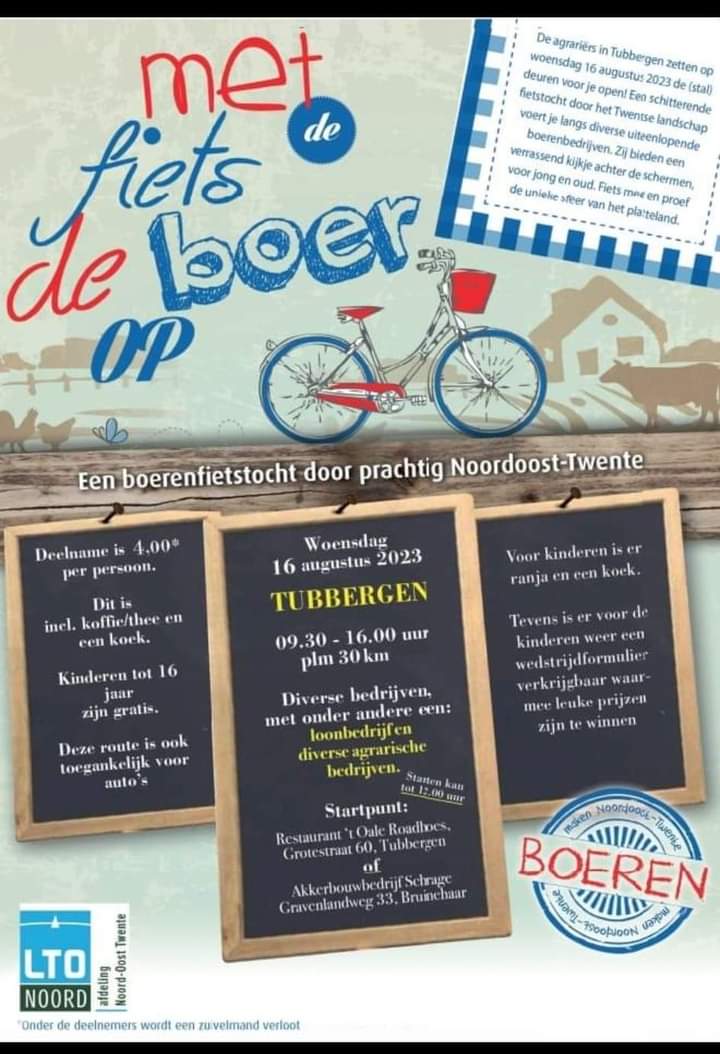 LTONOTwente's tweet image. Nog op zoek naar een leuke activiteit deze week? Doe mee met de fietstochten langs de boeren. 16 augustus in #Tubbergen en 19 augustus in #Losser