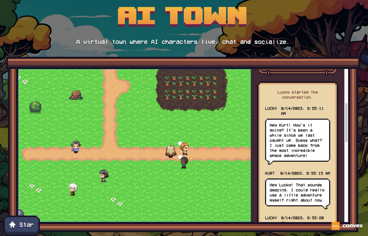 We just open-sourced AI Town! For 3 weeks I've been building a little AI world with @stuffyokodraws and @martin_casado where characters walk around and chat, inspired by the Generative Agents paper 🔗. Tech: @typescript @convex_dev @openai @pinecone @PixiJS @nextjs