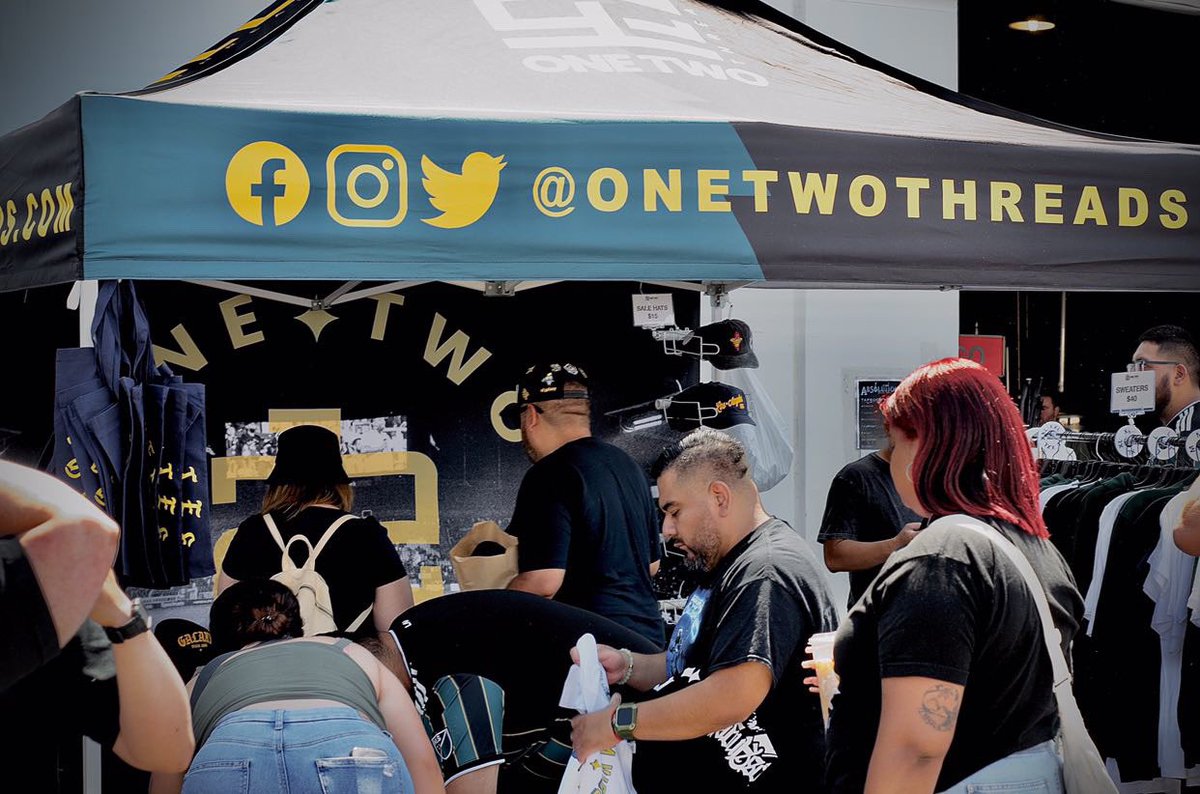 onetwothreads's tweet photo. Another pop up is in the books! Thank you to everyone who came out yesterday, to all the vendors, supporter’s groups, and @AbsolutionBrew for hosting. You guys are the ones that keeps this going. Our community is like no other! G’s up, always. 🔵⚪️🟡 #LAGalaxy
📸: @caliclassicsco 
🎥: @MikeGrayAFC and @Saint_Jeffrey8