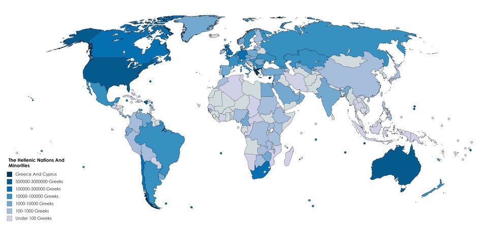 The Greek diaspora 🇬🇷

Today there are more than 5M people of Greek origin outside Greece. Mostly in the US, Germany, Australia, Canada, the UK, and Albania.