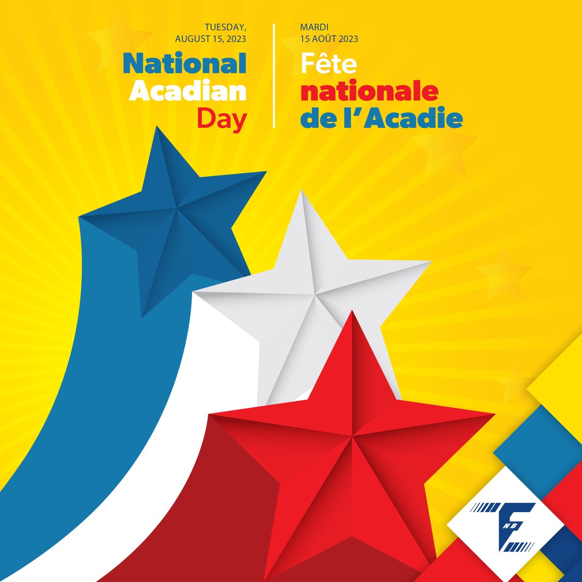 En cette journée de Fête nationale de l’Acadie, célébrons l’héritage ancré dans nos racines acadiennes! Bon 15 août!

On this National Acadian Day, let's celebrate the heritage anchored in our Acadian roots! Happy Acadian Day!