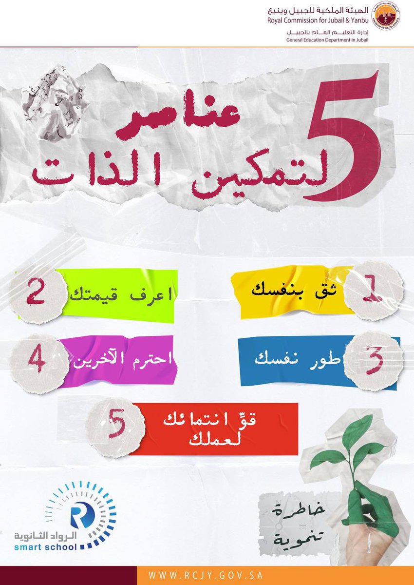AlrowadSec's tweet photo. ✍️ | عناصر خمس لتمكين الذات 

#الرواد_الثانوية

.
.
. https://t.co/hfotvWKnx4
