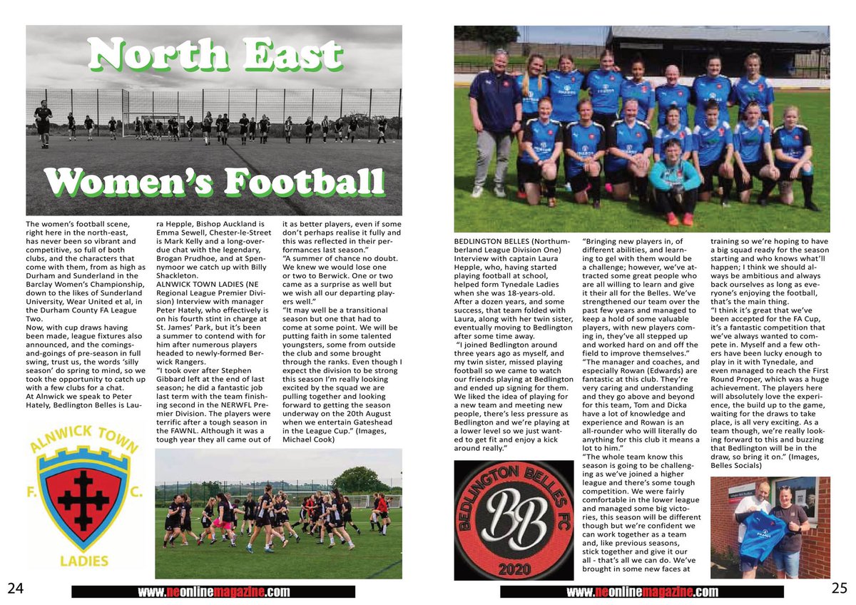 petermannwriter's tweet photo. This took a lot of putting together as @NEOnline (pp24-30) previews new #womensfootball season in the #northeast; interviews with @AlnwickTownLFC @belles_fc @BishopLadies @CLSTladies1 @MoorsLadies via https://t.co/1uXZmbWta8 (#MichaelCook @JoeGorman_ @DJNelsonPhotos @neilsmaf) https://t.co/MnutczNGZ8