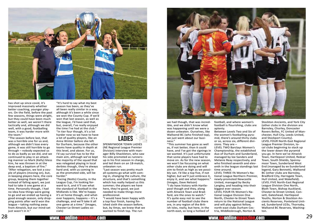 petermannwriter's tweet photo. This took a lot of putting together as @NEOnline (pp24-30) previews new #womensfootball season in the #northeast; interviews with @AlnwickTownLFC @belles_fc @BishopLadies @CLSTladies1 @MoorsLadies via https://t.co/1uXZmbWta8 (#MichaelCook @JoeGorman_ @DJNelsonPhotos @neilsmaf) https://t.co/MnutczNGZ8