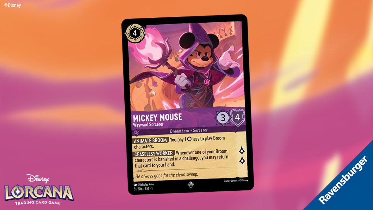 A Mickey Mouse glimmer used his magic to take control of the brooms. There wasn't a mess in Lorcana they couldn't clean up. The trouble was finding a big enough mess. #Disney #Lorcana #TCG #TheFirstChapter #MickeyMouse