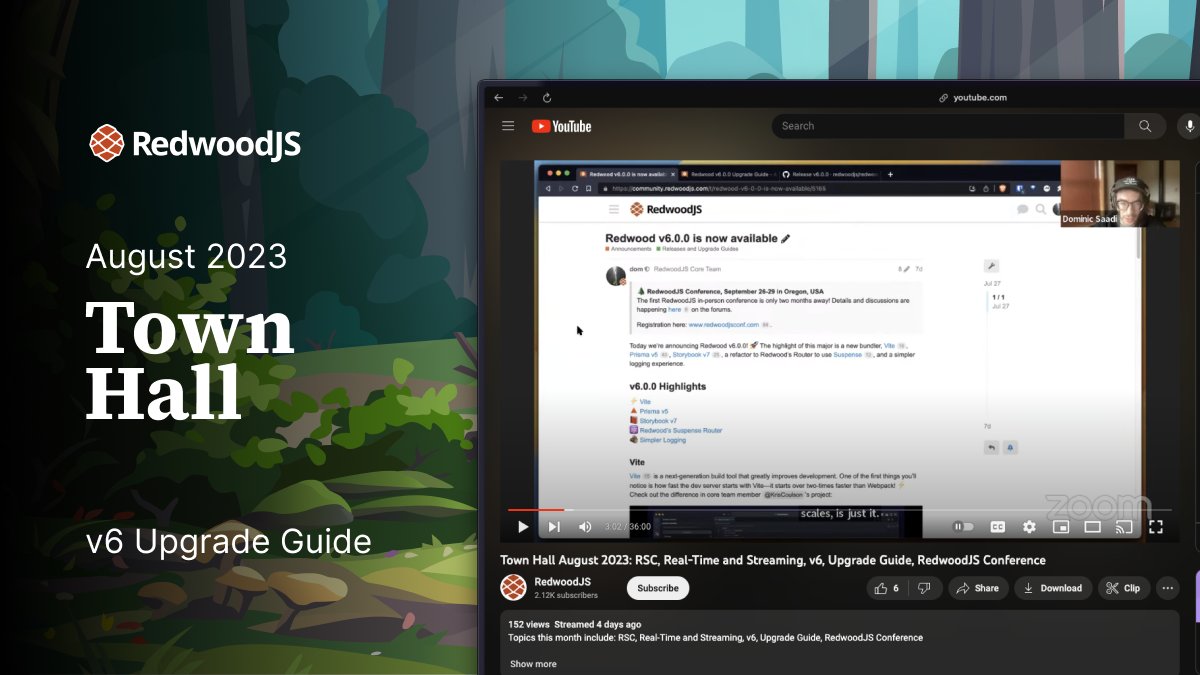 RedwoodJS's tweet image. 🛠️ Missed our discussion on RedwoodJS v6 Migration? Watch the replay on YouTube to see how migrating to #Vite can give your project a game-changing performance boost! #RedwoodJS 

👉 Replay: youtube.com/live/2yBzmwGAK… 
👉 v6 Migration Guide: community.redwoodjs.com/t/redwood-v6-0…