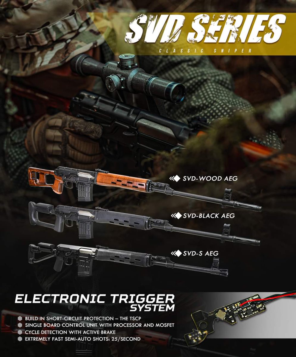 TSSRairsoft's tweet photo. More #airsoft #Страйкбол #SVD options for #Russian and other 😎 impressions for #6mm #MilSim in traditional and #SVDS options from #LCT https://t.co/GAFb1YKbFY