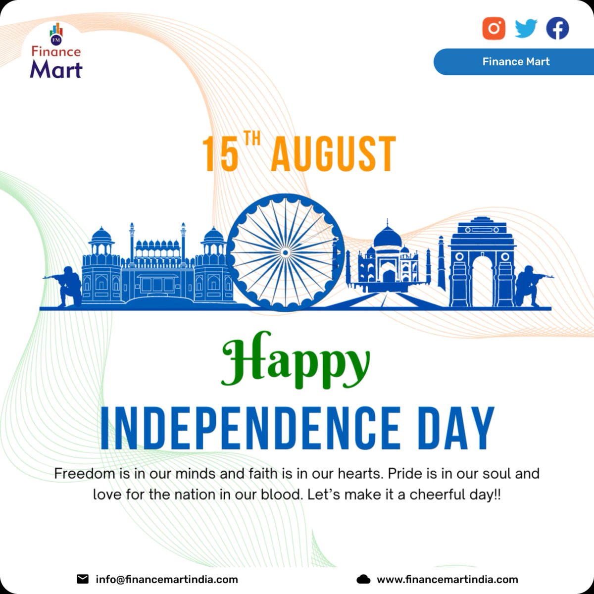 finance_mart's tweet photo. Wishing you a joyful and proud 77th Independence Day!

#independenceday #india #freedom #happyindependenceday #independence #indian #jaihind #patriotic #independencedayindia #indianarmy #celebration https://t.co/dmKDwqfIhh