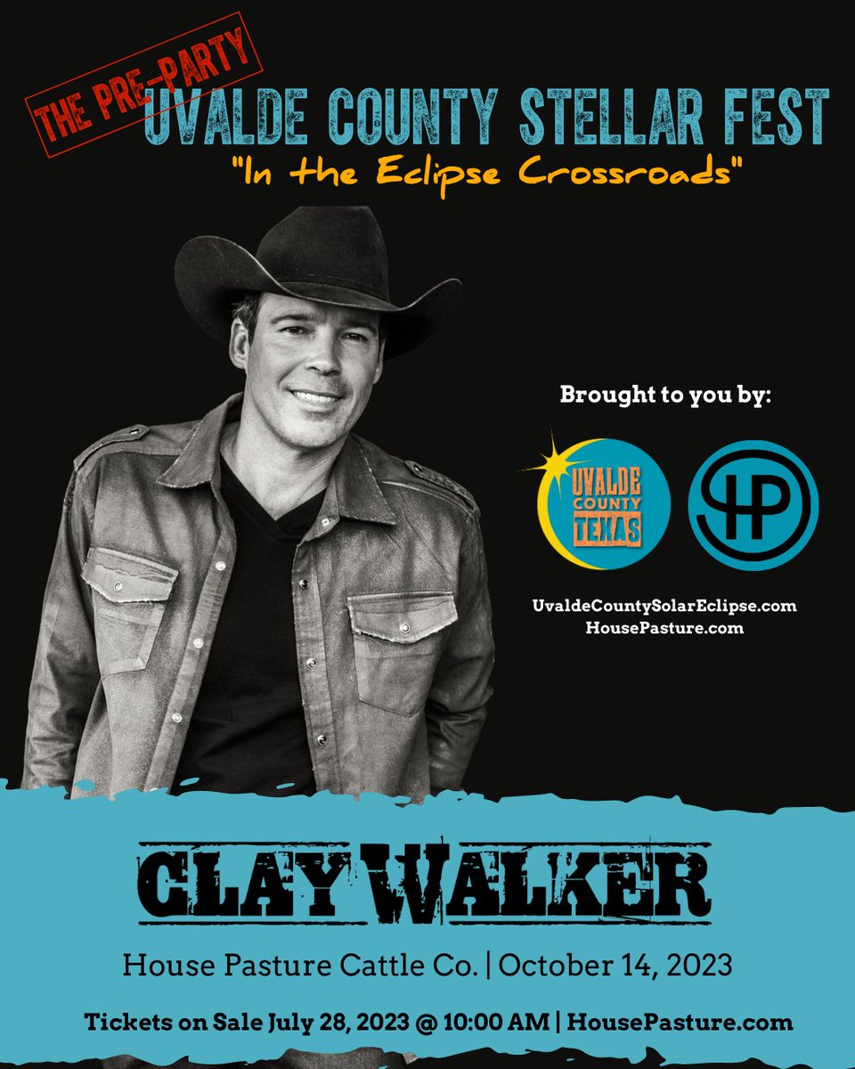 Uvalde County Stellar Fest: The Pre-Party is excited to announce we have <a href="/ClayWalker/">Clay Walker</a> playing at <a href="/HousePasture/">HousePastureCattleCo</a> on October 14, 2023!